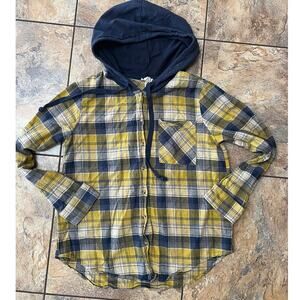 hem & thread goldenrod/navy flannel hoodie, women's size M